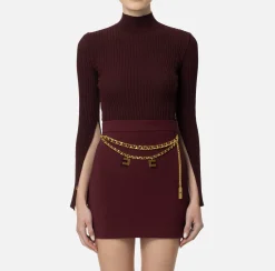 Elisabetta Franchi Knitwear And Sweatshirts|Turtleneck in narrow-ribbed lurex and viscose fabric RougeNoir