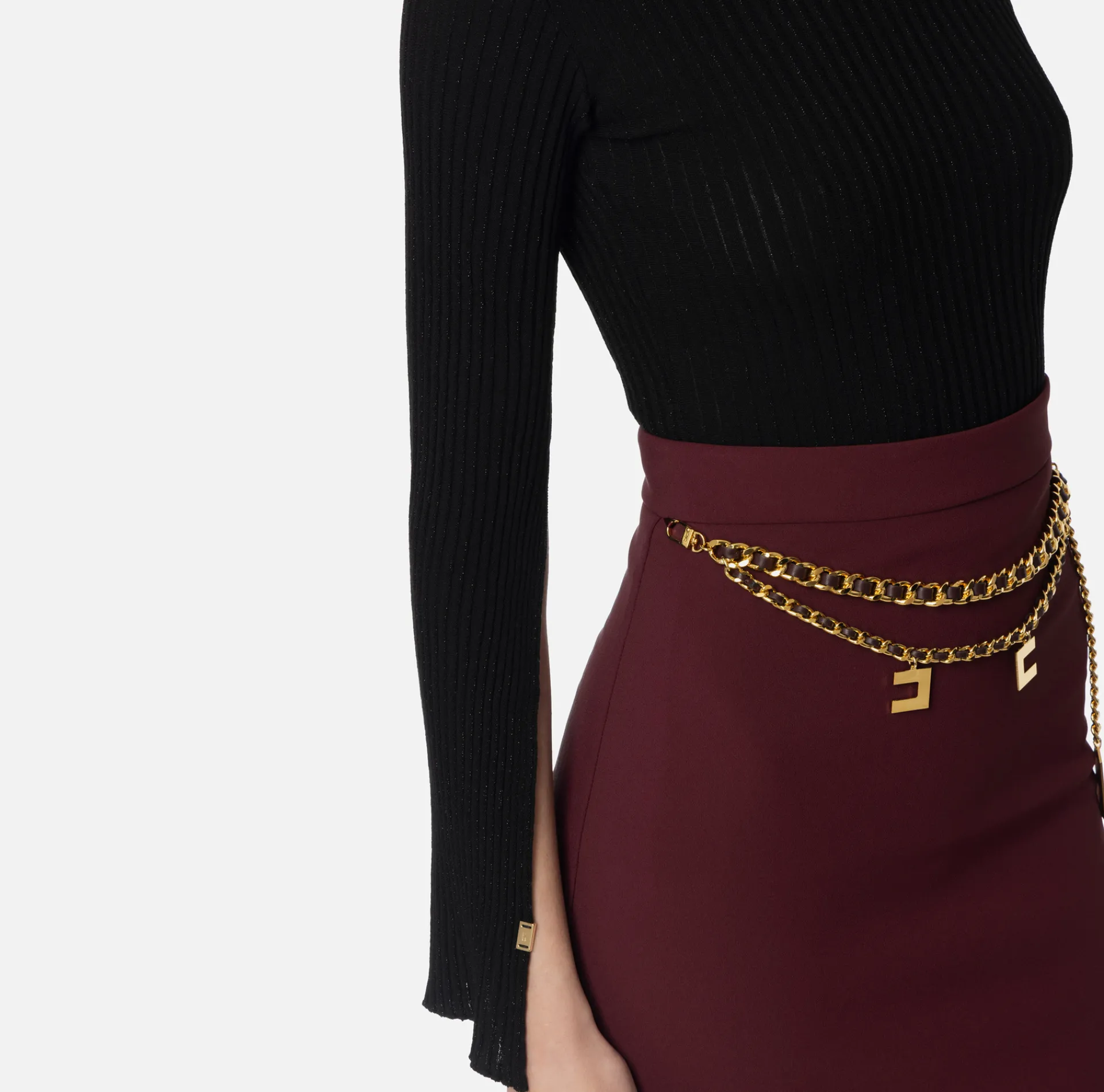 Elisabetta Franchi Knitwear And Sweatshirts|Turtleneck in narrow-ribbed lurex and viscose fabric Black