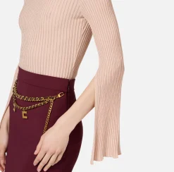 Elisabetta Franchi Knitwear And Sweatshirts|Turtleneck in narrow-ribbed lurex and viscose fabric Nude