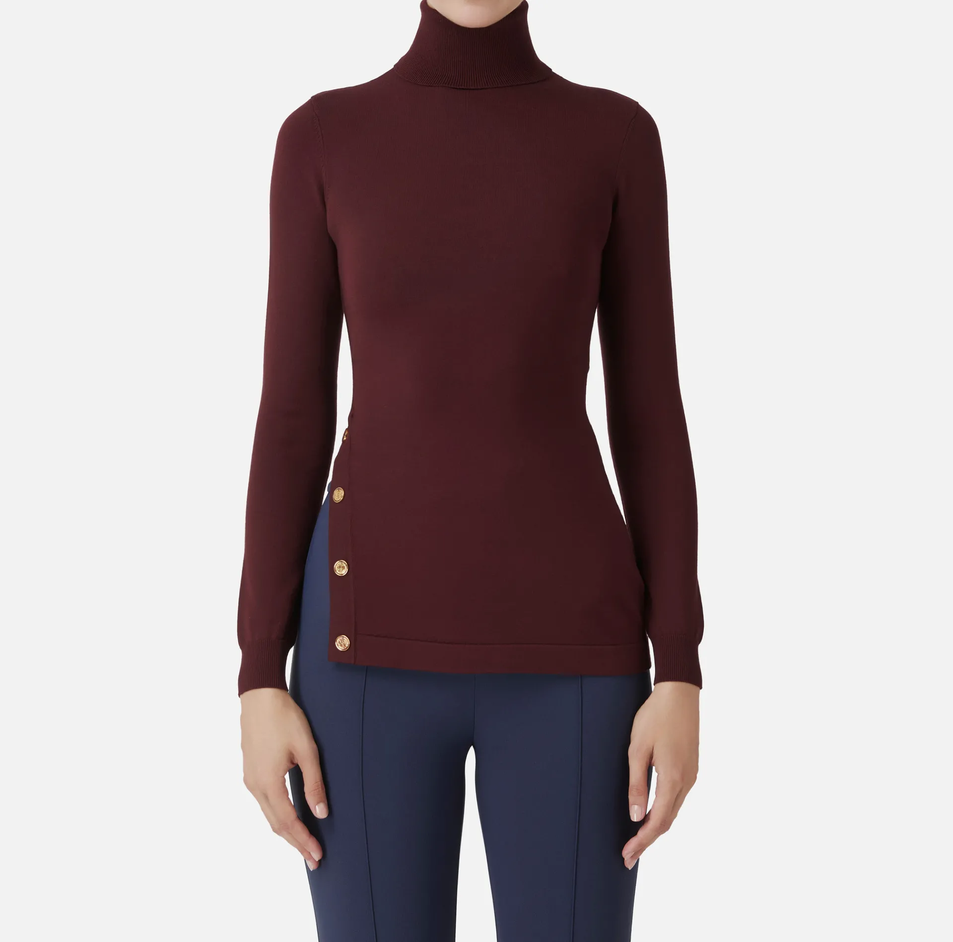 Elisabetta Franchi Knitwear And Sweatshirts|Turtleneck in viscose fabric with buttons on the side RougeNoir