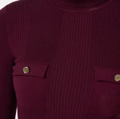 Elisabetta Franchi Knitwear And Sweatshirts|Turtleneck shirt in narrow-ribbed lyocell and silk fabric with logo embroidery RougeNoir