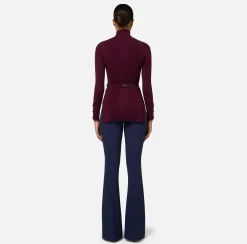 Elisabetta Franchi Knitwear And Sweatshirts|Turtleneck shirt in narrow-ribbed lyocell and silk fabric with logo embroidery RougeNoir