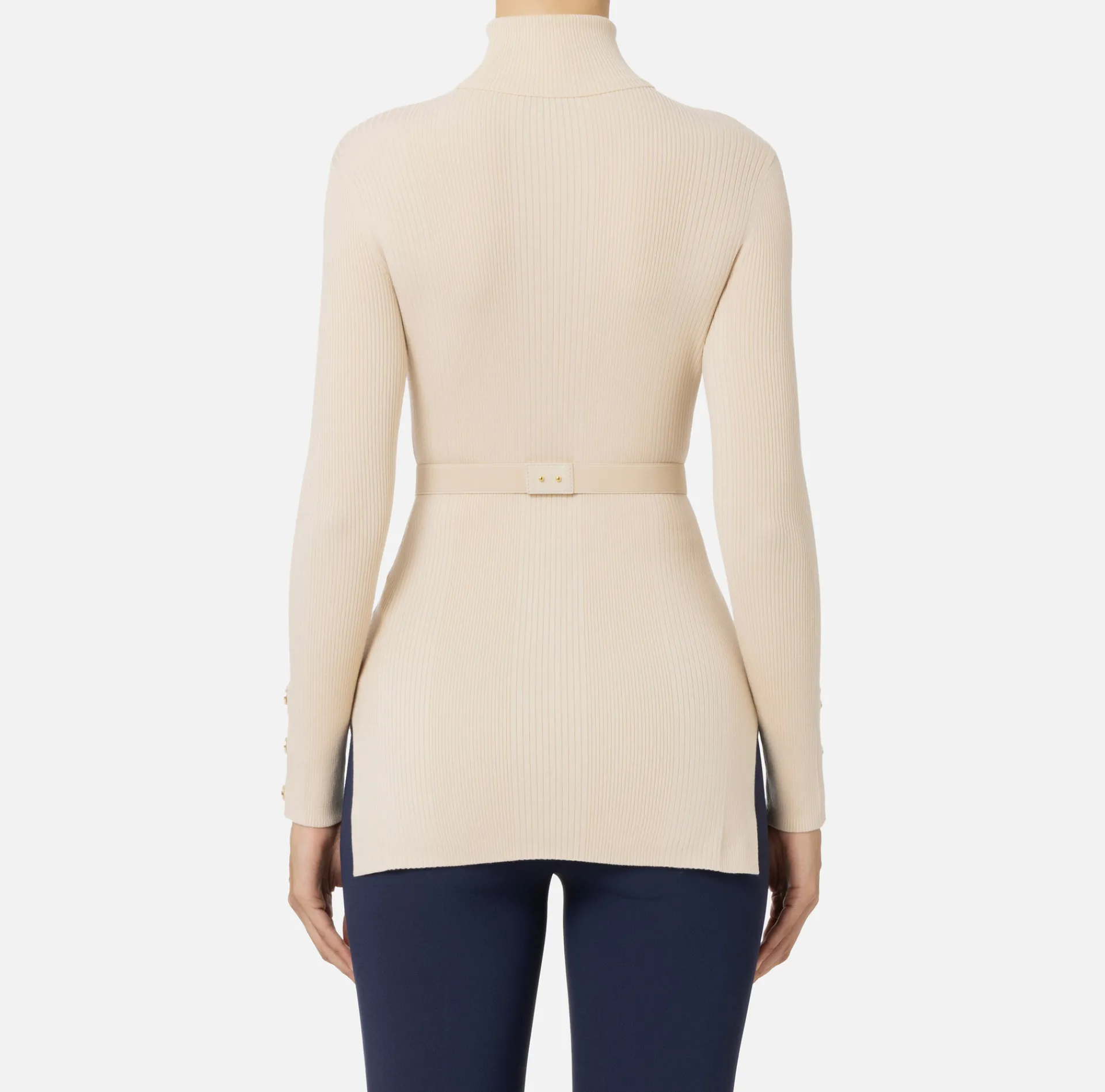 Elisabetta Franchi Knitwear And Sweatshirts|Turtleneck shirt in narrow-ribbed lyocell and silk fabric with logo embroidery Latex