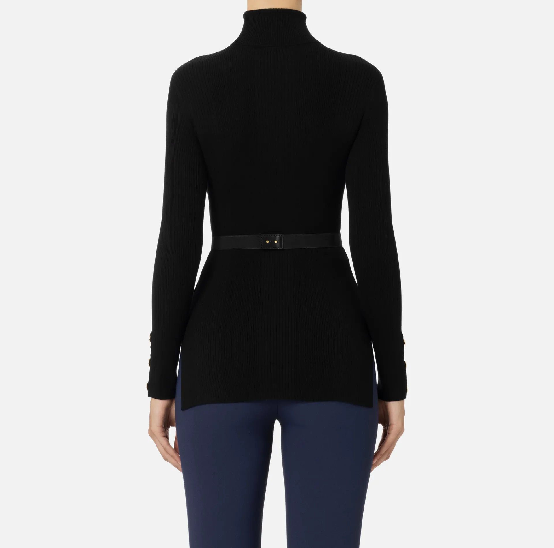Elisabetta Franchi Knitwear And Sweatshirts|Turtleneck shirt in narrow-ribbed lyocell and silk fabric with logo embroidery Black