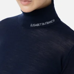 Elisabetta Franchi Knitwear And Sweatshirts|Turtleneck top in merino wool fabric with jacquard logo Navy