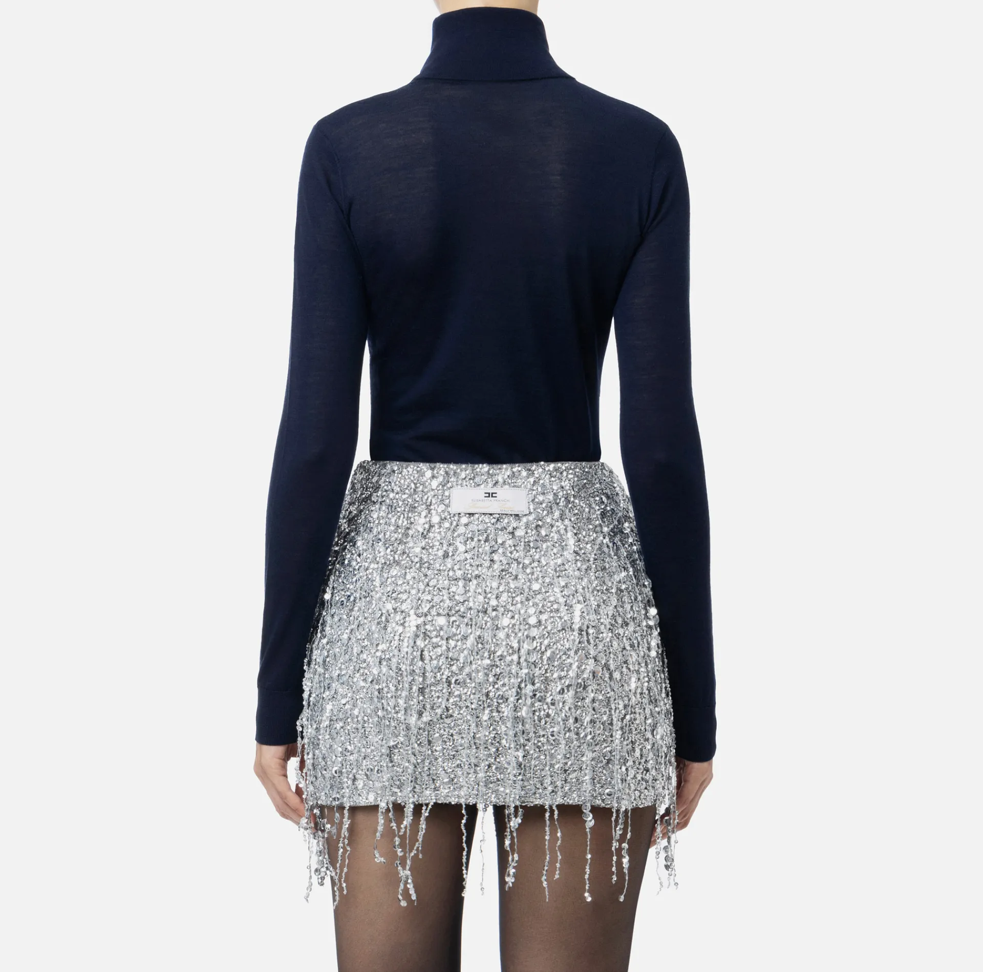 Elisabetta Franchi Knitwear And Sweatshirts|Turtleneck top in merino wool fabric with jacquard logo Navy