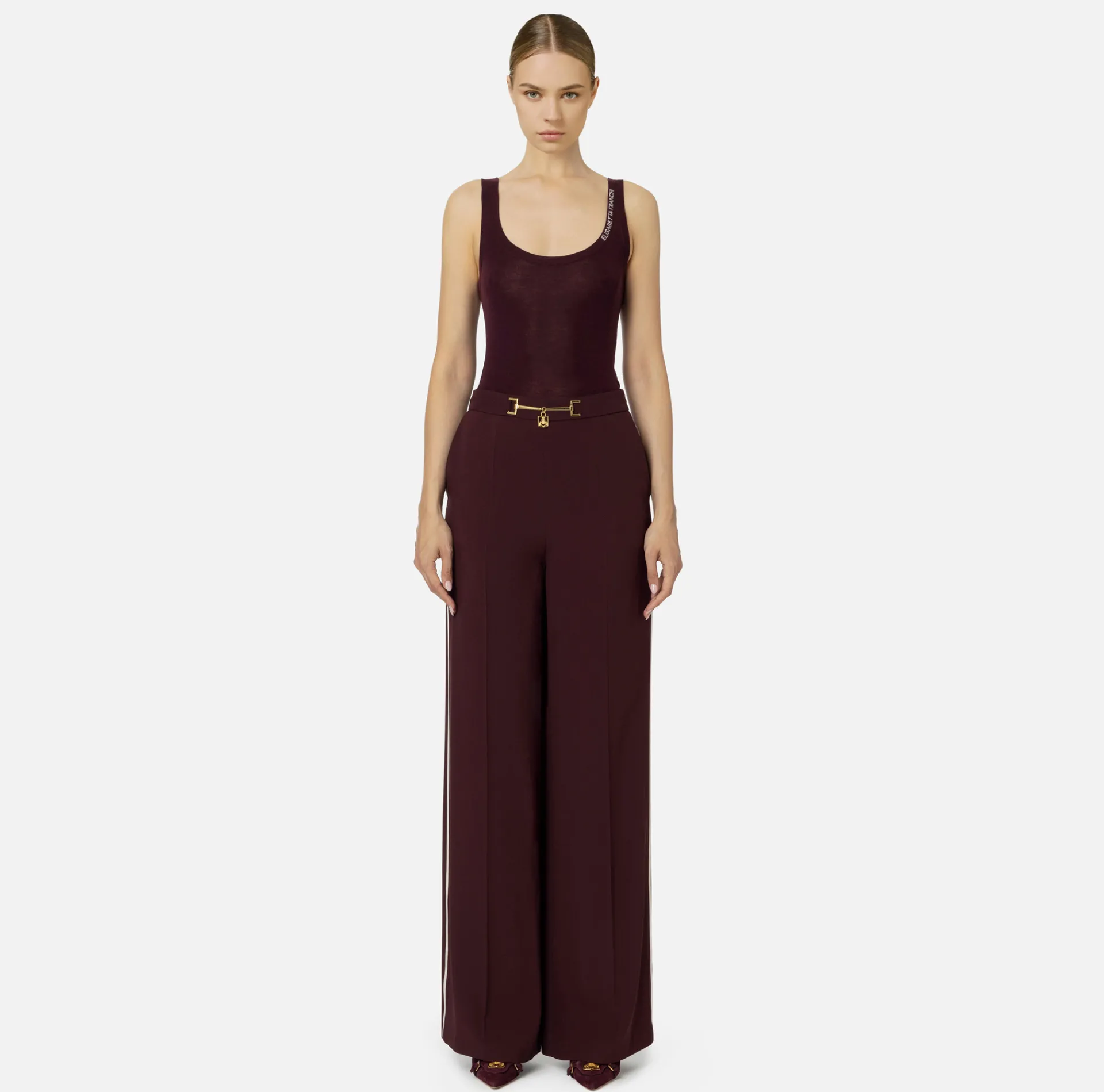 Elisabetta Franchi Top And T-Shirts|Turtleneck top in merino wool fabric with jacquard logo RougeNoir