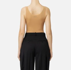 Elisabetta Franchi Top And T-Shirts|Turtleneck top in merino wool fabric with jacquard logo Bronze