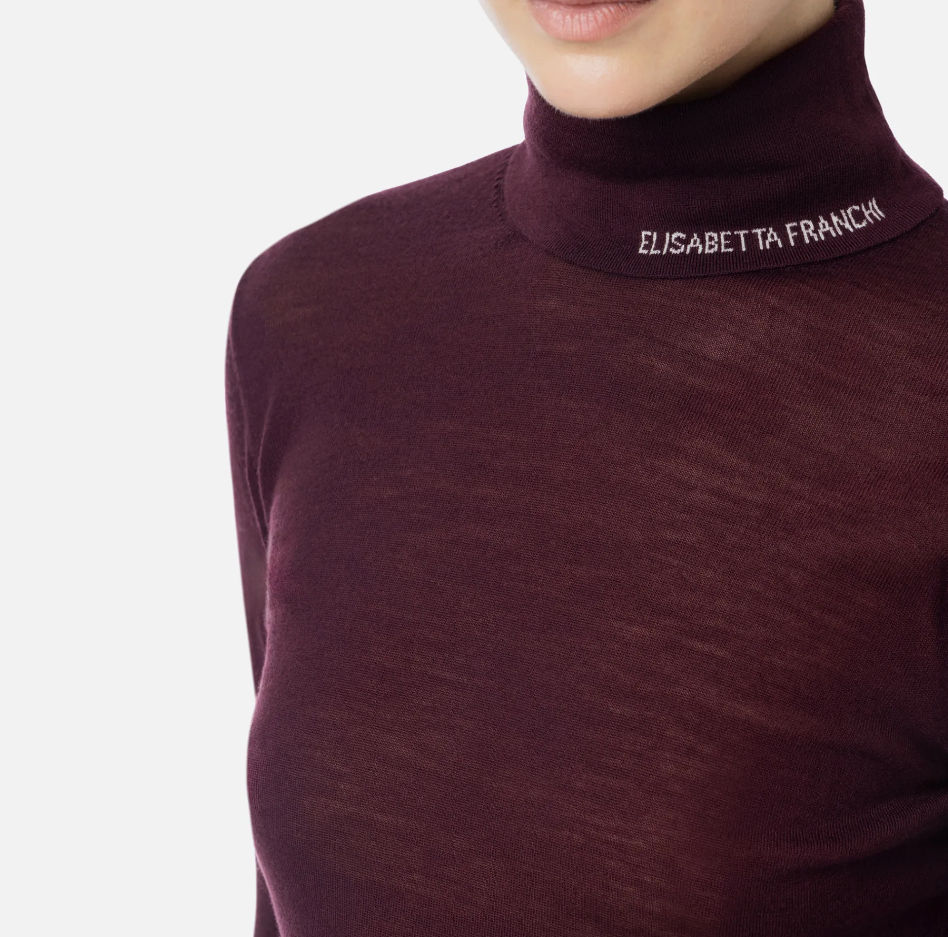 Elisabetta Franchi Knitwear And Sweatshirts|Turtleneck top in merino wool fabric with jacquard logo RougeNoir