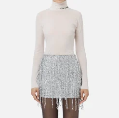 Elisabetta Franchi Knitwear And Sweatshirts|Turtleneck top in merino wool fabric with jacquard logo Latex