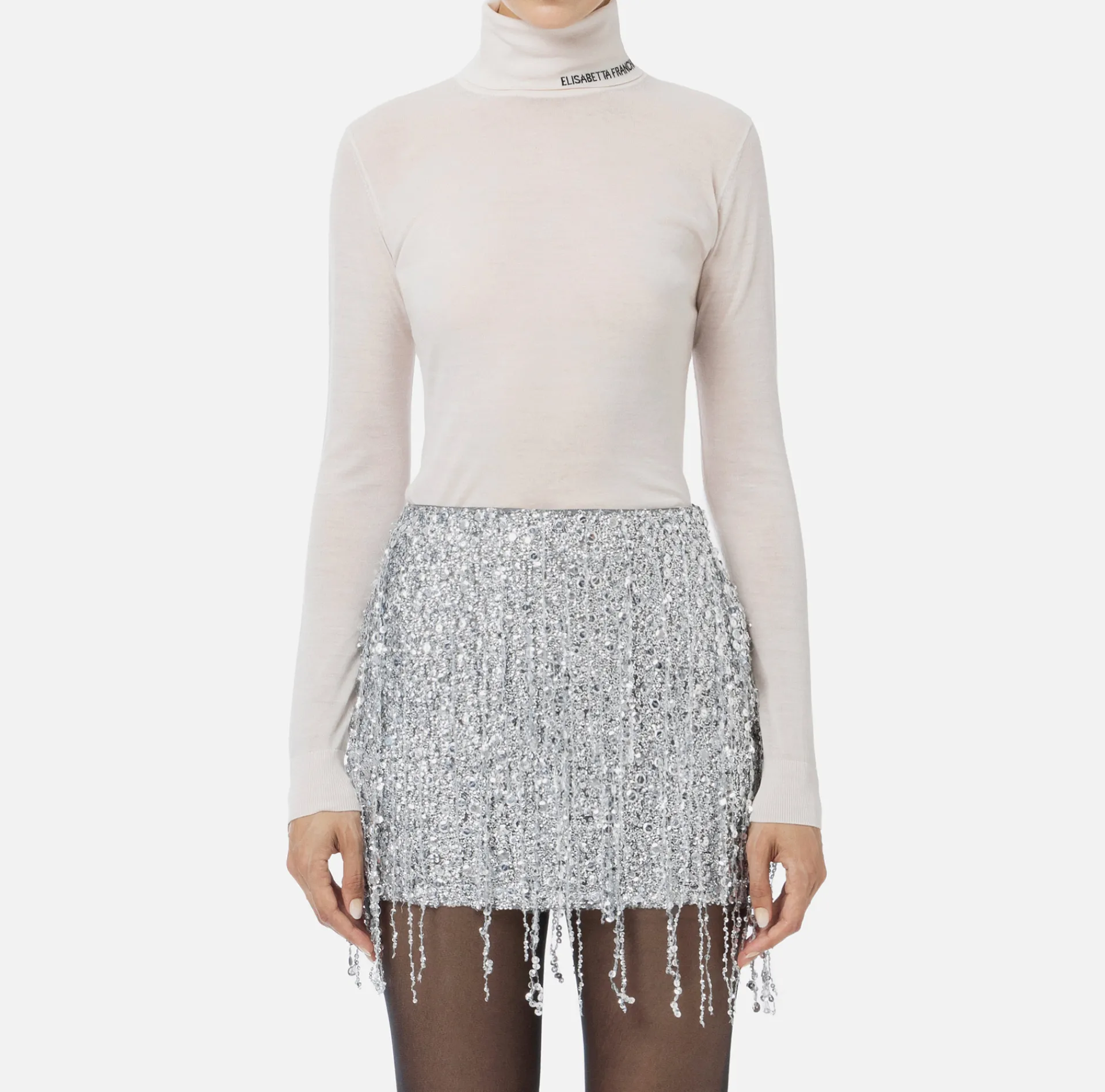 Elisabetta Franchi Knitwear And Sweatshirts|Turtleneck top in merino wool fabric with jacquard logo Latex