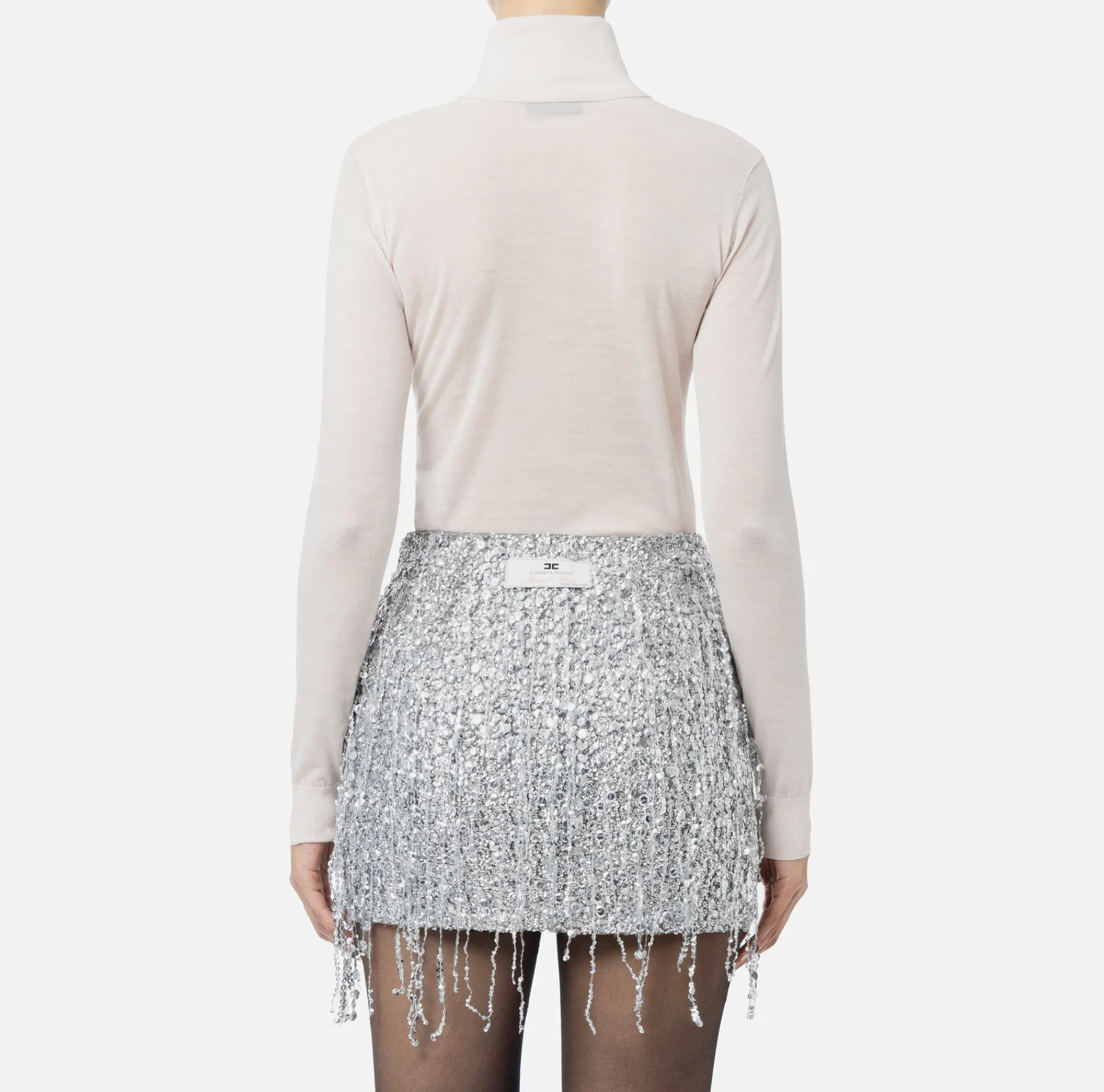 Elisabetta Franchi Knitwear And Sweatshirts|Turtleneck top in merino wool fabric with jacquard logo Latex