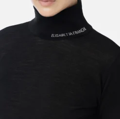 Elisabetta Franchi Knitwear And Sweatshirts|Turtleneck top in merino wool fabric with jacquard logo Black