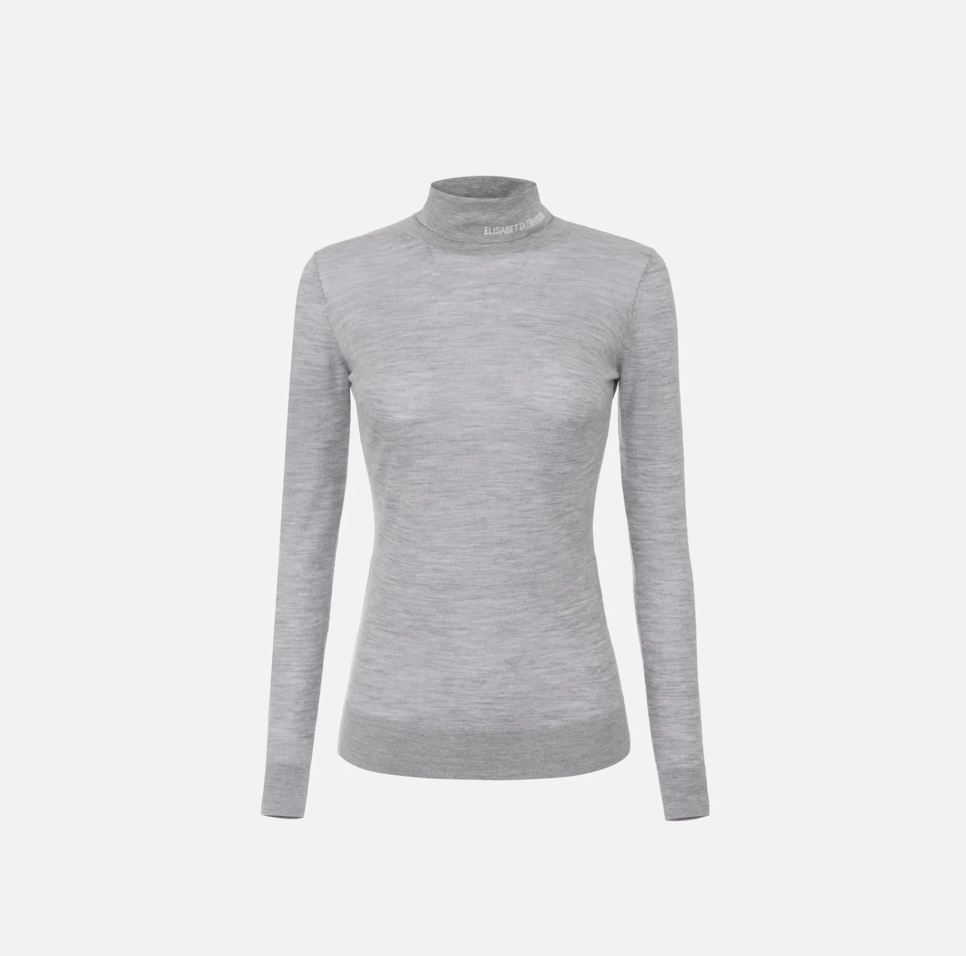 Elisabetta Franchi Knitwear And Sweatshirts|Turtleneck top in merino wool fabric with jacquard logo HeatherGrey