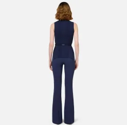 Elisabetta Franchi Knitwear And Sweatshirts|Turtleneck top in narrow-ribbed lyocell and silk fabric with logo embroidery Navy