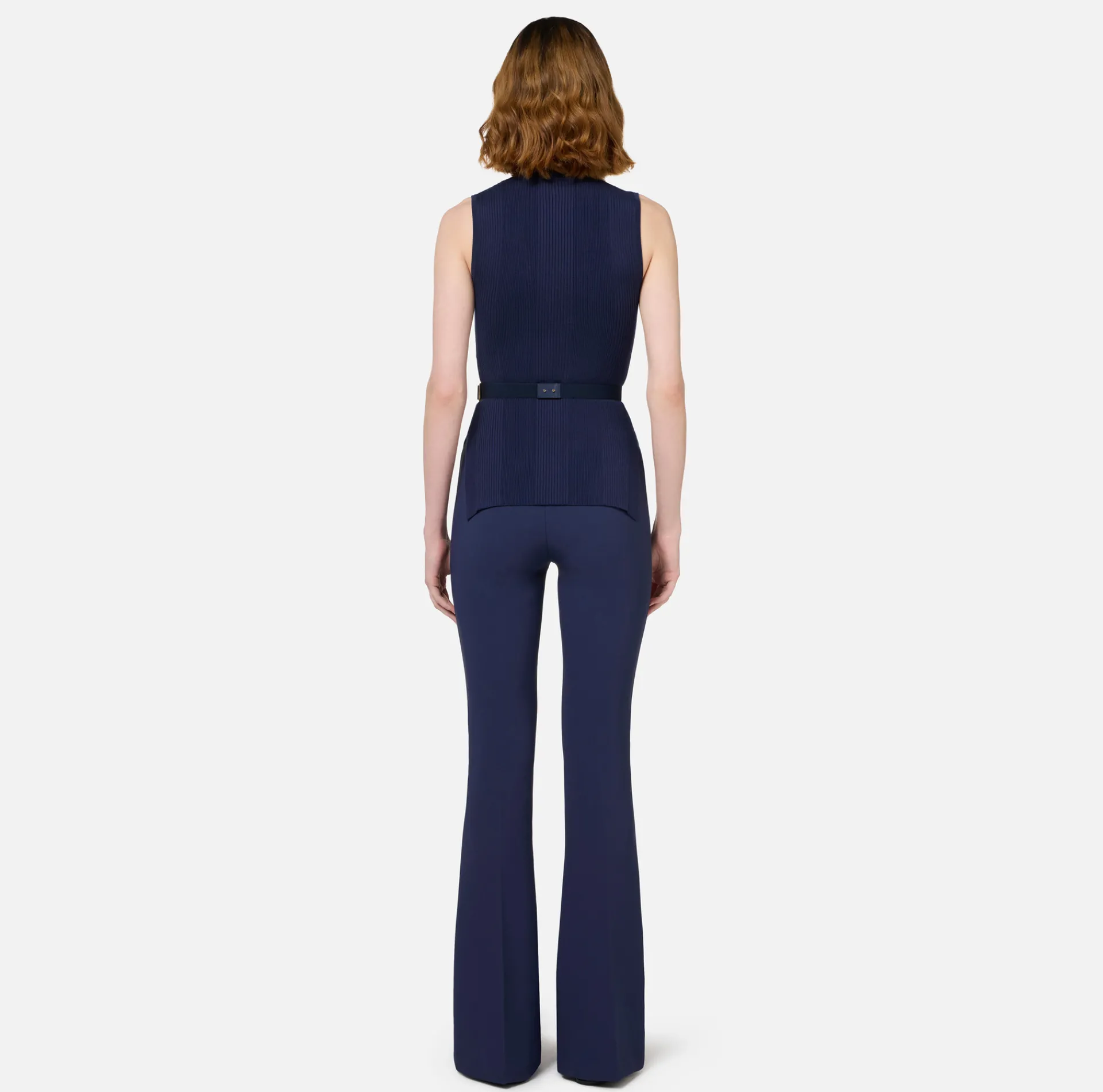 Elisabetta Franchi Knitwear And Sweatshirts|Turtleneck top in narrow-ribbed lyocell and silk fabric with logo embroidery Navy