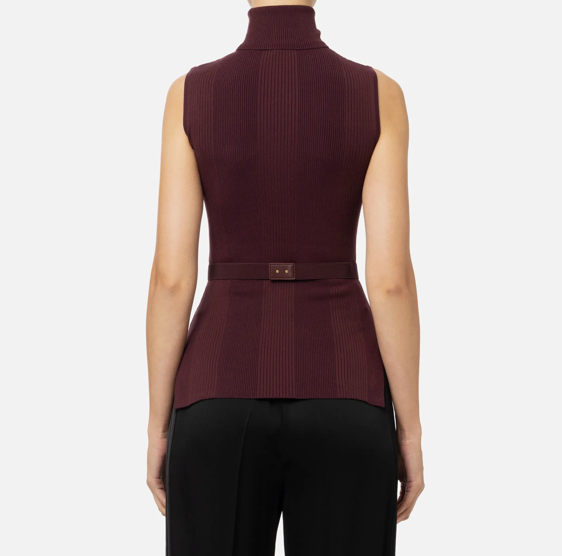 Elisabetta Franchi Knitwear And Sweatshirts|Turtleneck top in narrow-ribbed lyocell and silk fabric with logo embroidery RougeNoir