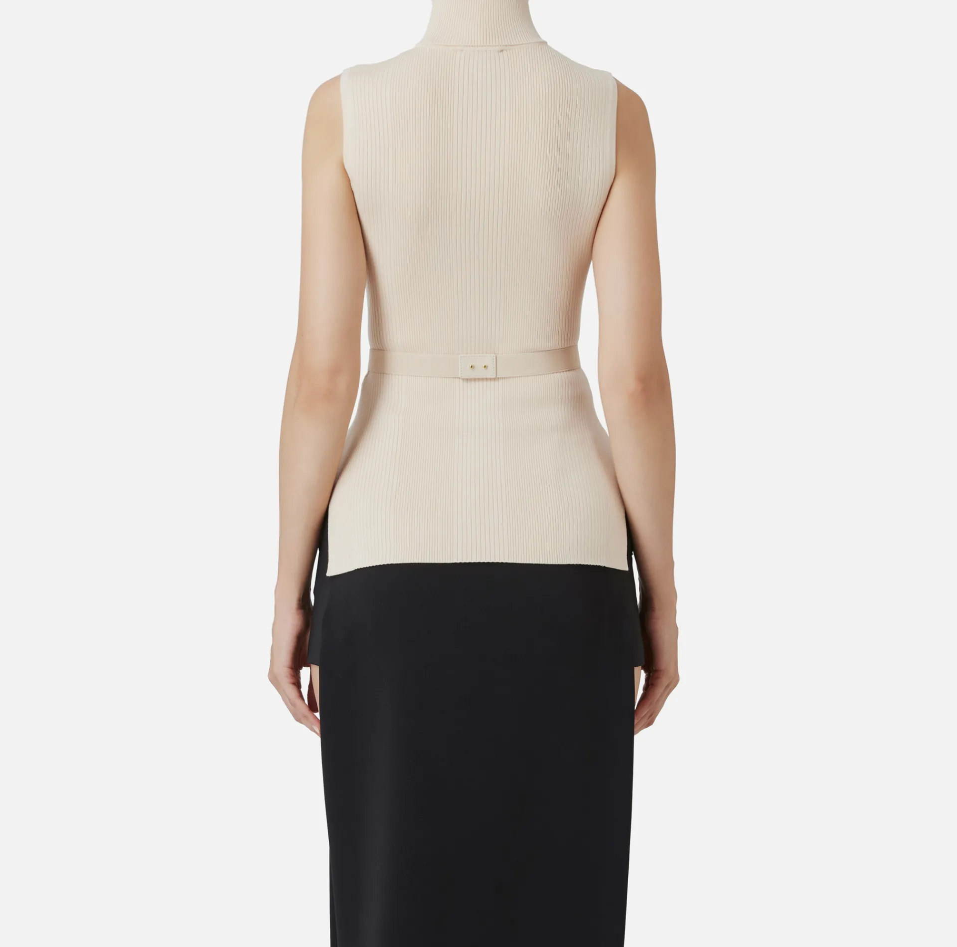 Elisabetta Franchi Knitwear And Sweatshirts|Turtleneck top in narrow-ribbed lyocell and silk fabric with logo embroidery Latex