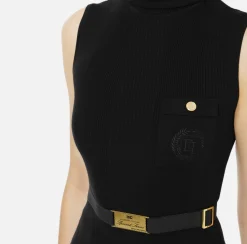Elisabetta Franchi Knitwear And Sweatshirts|Turtleneck top in narrow-ribbed lyocell and silk fabric with logo embroidery Black