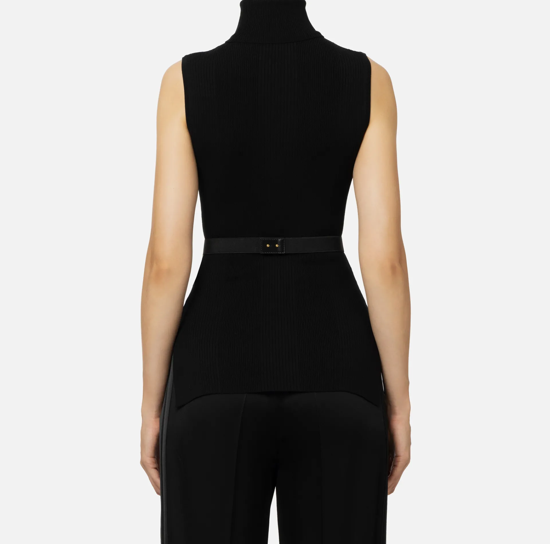 Elisabetta Franchi Knitwear And Sweatshirts|Turtleneck top in narrow-ribbed lyocell and silk fabric with logo embroidery Black