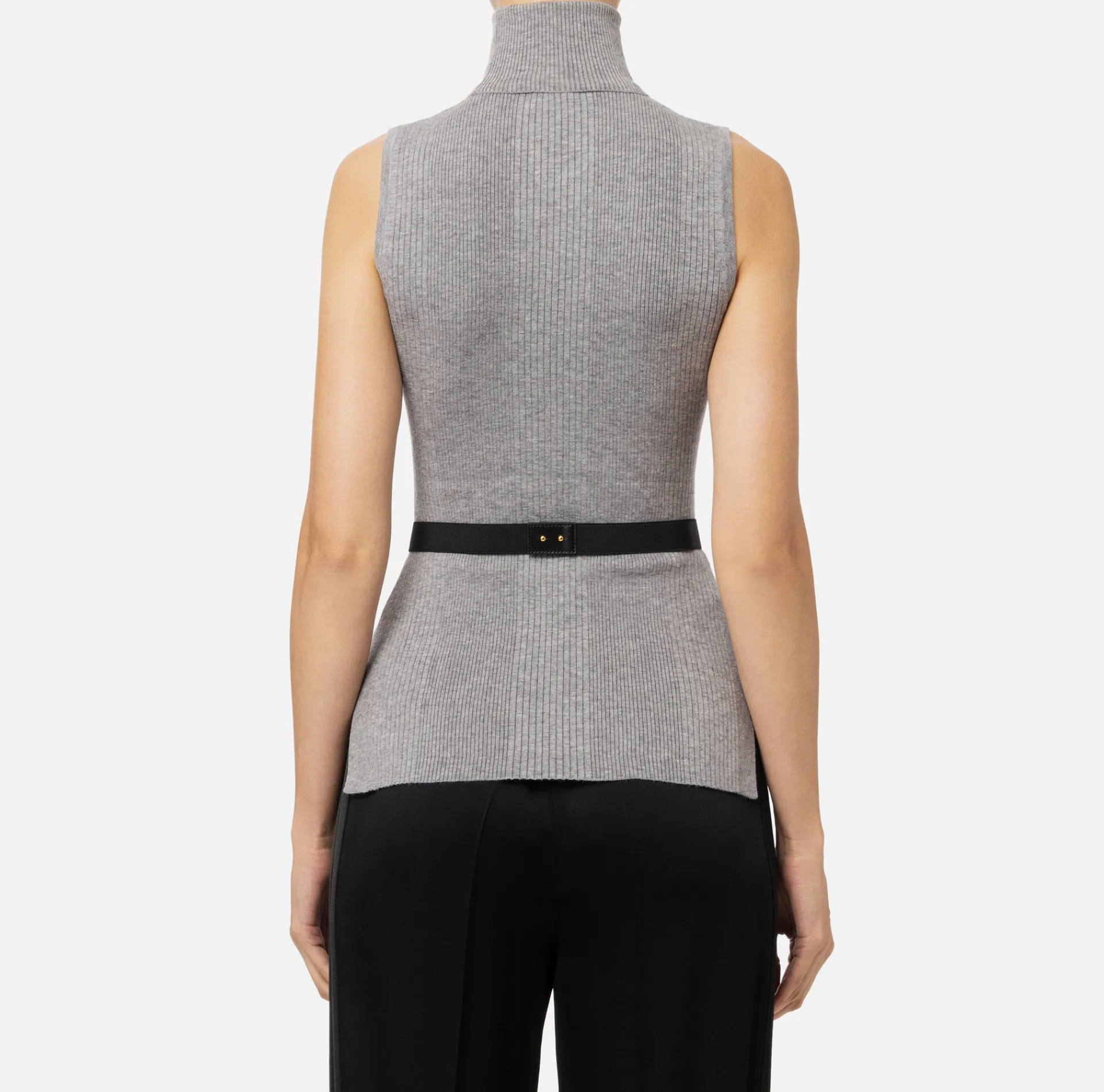 Elisabetta Franchi Knitwear And Sweatshirts|Turtleneck top in narrow-ribbed lyocell and silk fabric with logo embroidery HeatherGrey
