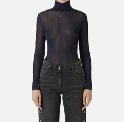 Elisabetta Franchi Knitwear And Sweatshirts|Turtleneck top in ribbed viscose fabric Navy