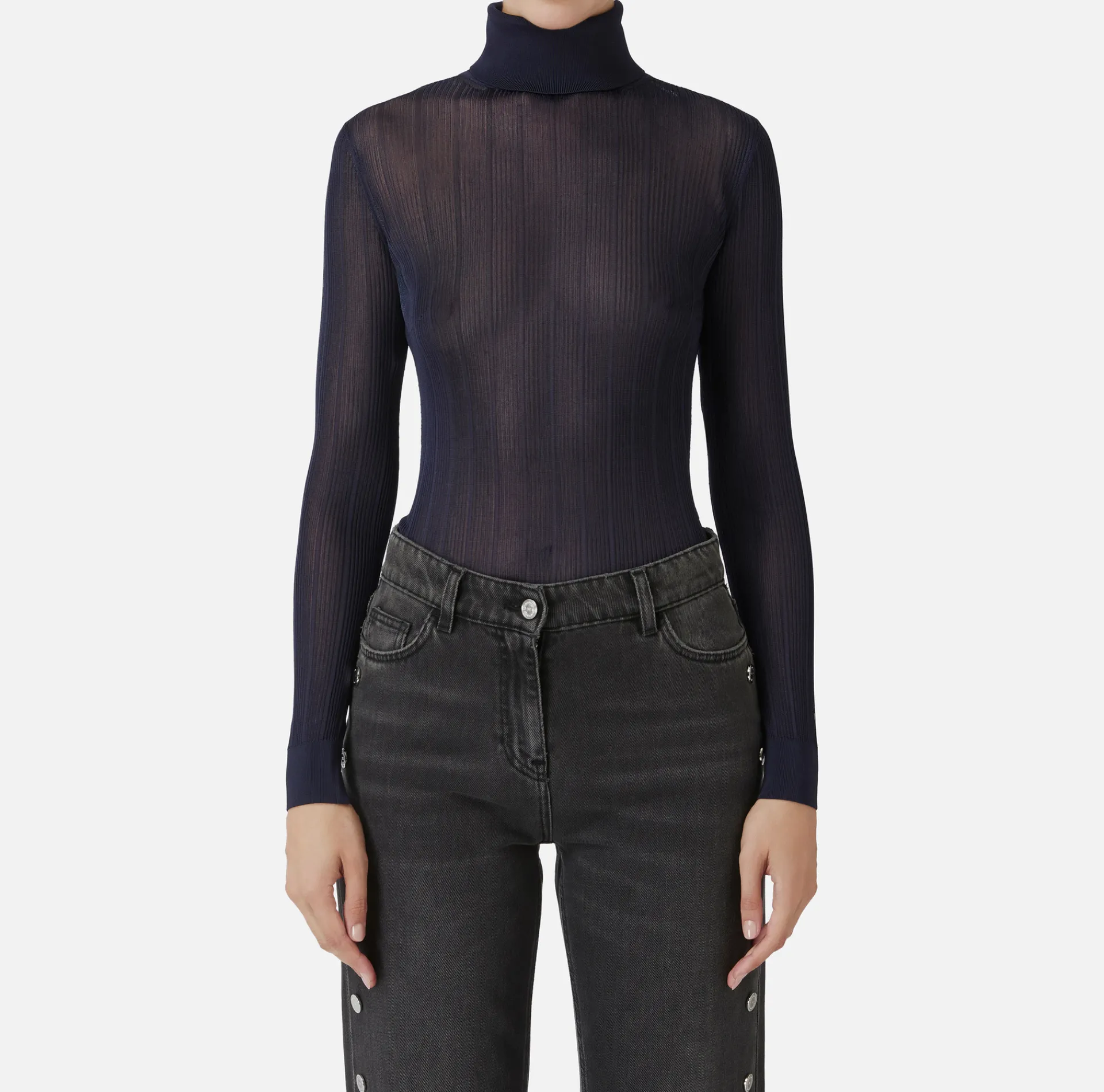 Elisabetta Franchi Knitwear And Sweatshirts|Turtleneck top in ribbed viscose fabric Navy