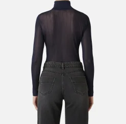 Elisabetta Franchi Knitwear And Sweatshirts|Turtleneck top in ribbed viscose fabric Navy