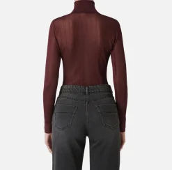 Elisabetta Franchi Knitwear And Sweatshirts|Turtleneck top in ribbed viscose fabric RougeNoir