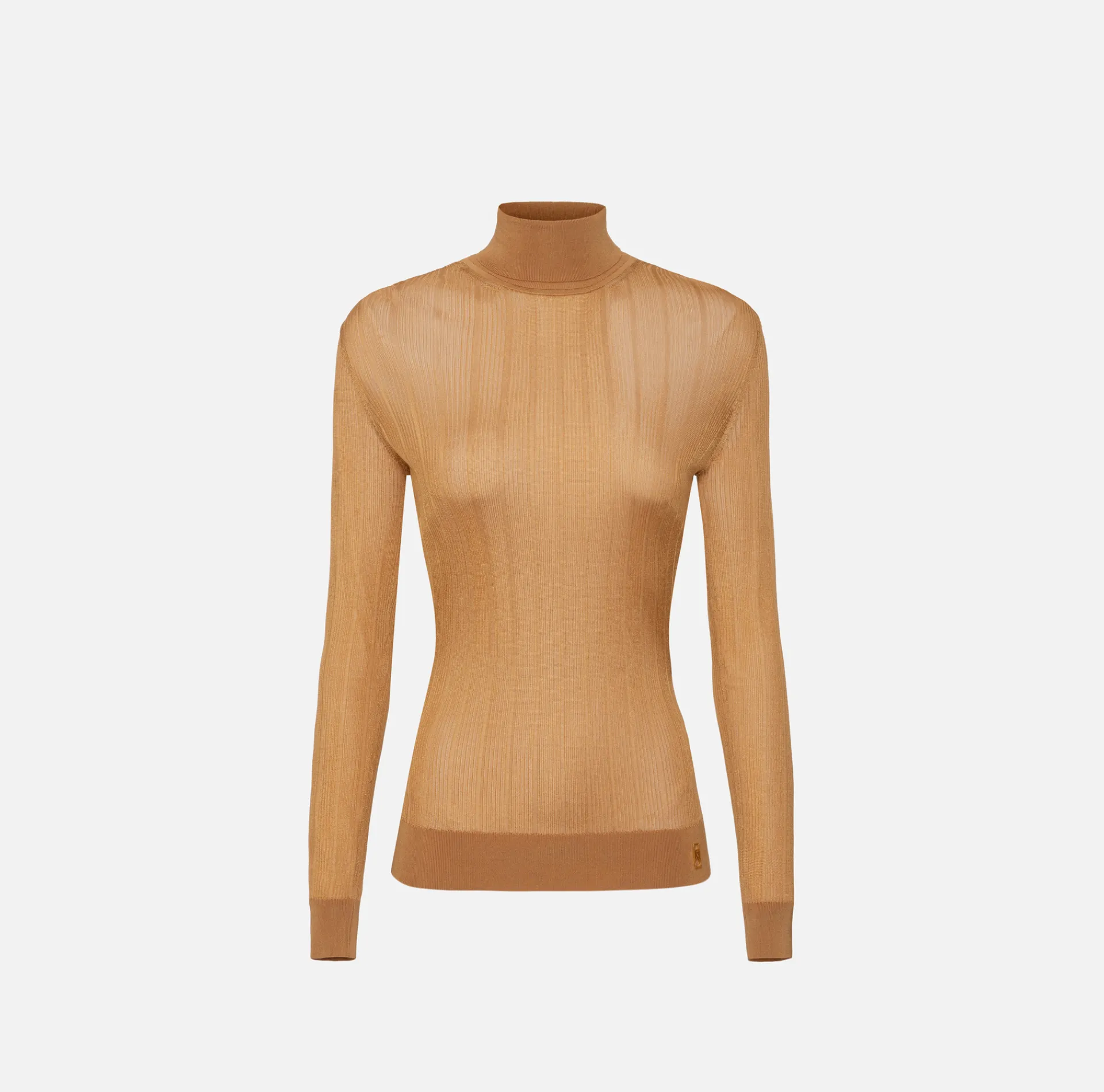 Elisabetta Franchi Knitwear And Sweatshirts|Turtleneck top in ribbed viscose fabric Bronze