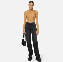 Elisabetta Franchi Knitwear And Sweatshirts|Turtleneck top in ribbed viscose fabric Bronze