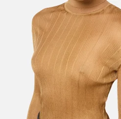 Elisabetta Franchi Knitwear And Sweatshirts|Turtleneck top in ribbed viscose fabric Bronze