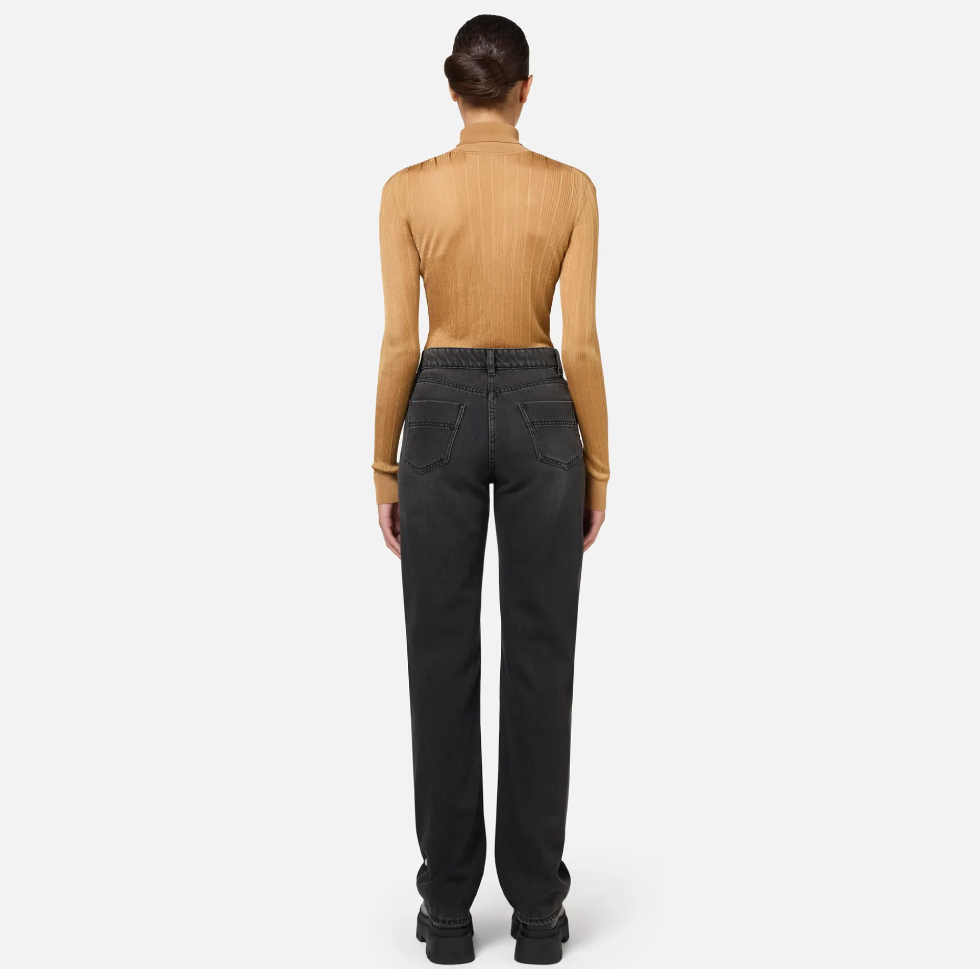 Elisabetta Franchi Knitwear And Sweatshirts|Turtleneck top in ribbed viscose fabric Bronze