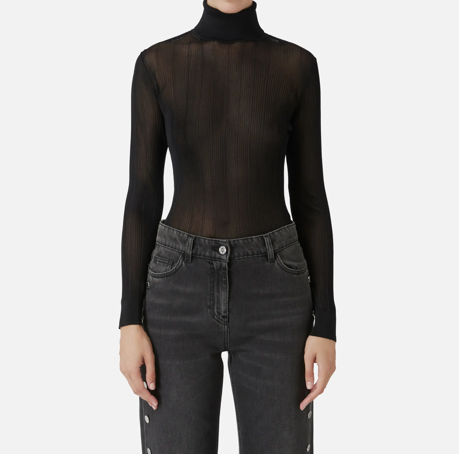Elisabetta Franchi Knitwear And Sweatshirts|Turtleneck top in ribbed viscose fabric Black