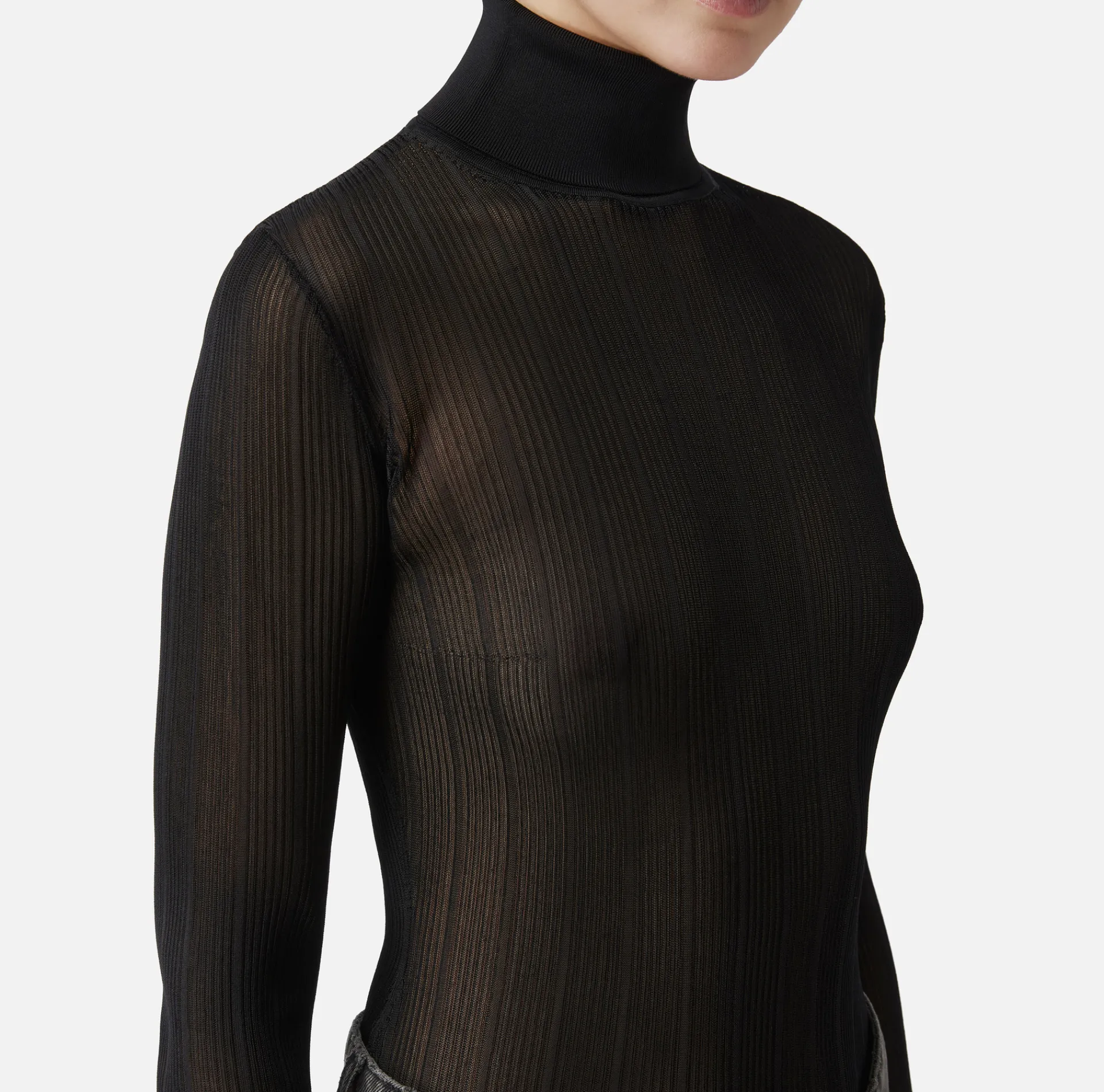 Elisabetta Franchi Knitwear And Sweatshirts|Turtleneck top in ribbed viscose fabric Black