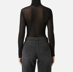Elisabetta Franchi Knitwear And Sweatshirts|Turtleneck top in ribbed viscose fabric Black