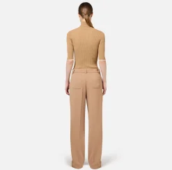 Elisabetta Franchi Knitwear And Sweatshirts|Turtleneck top in viscose fabric with college-style logo Camel/Butter