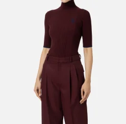 Elisabetta Franchi Knitwear And Sweatshirts|Turtleneck top in viscose fabric with college-style logo Gold