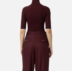 Elisabetta Franchi Knitwear And Sweatshirts|Turtleneck top in viscose fabric with college-style logo Gold