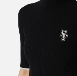 Elisabetta Franchi Knitwear And Sweatshirts|Turtleneck top in viscose fabric with college-style logo Black/Butter