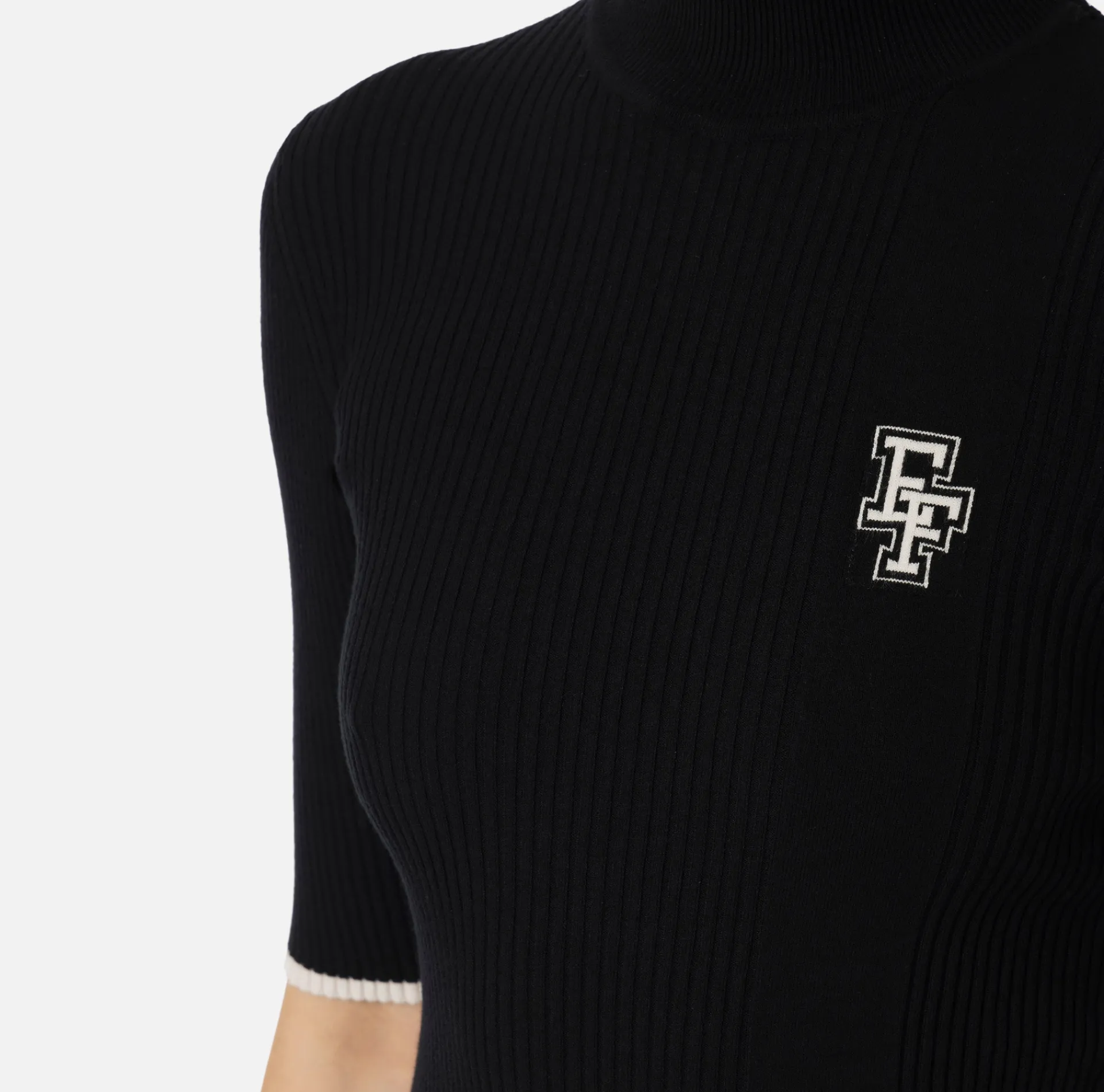 Elisabetta Franchi Knitwear And Sweatshirts|Turtleneck top in viscose fabric with college-style logo Black/Butter