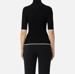 Elisabetta Franchi Knitwear And Sweatshirts|Turtleneck top in viscose fabric with college-style logo Black/Butter