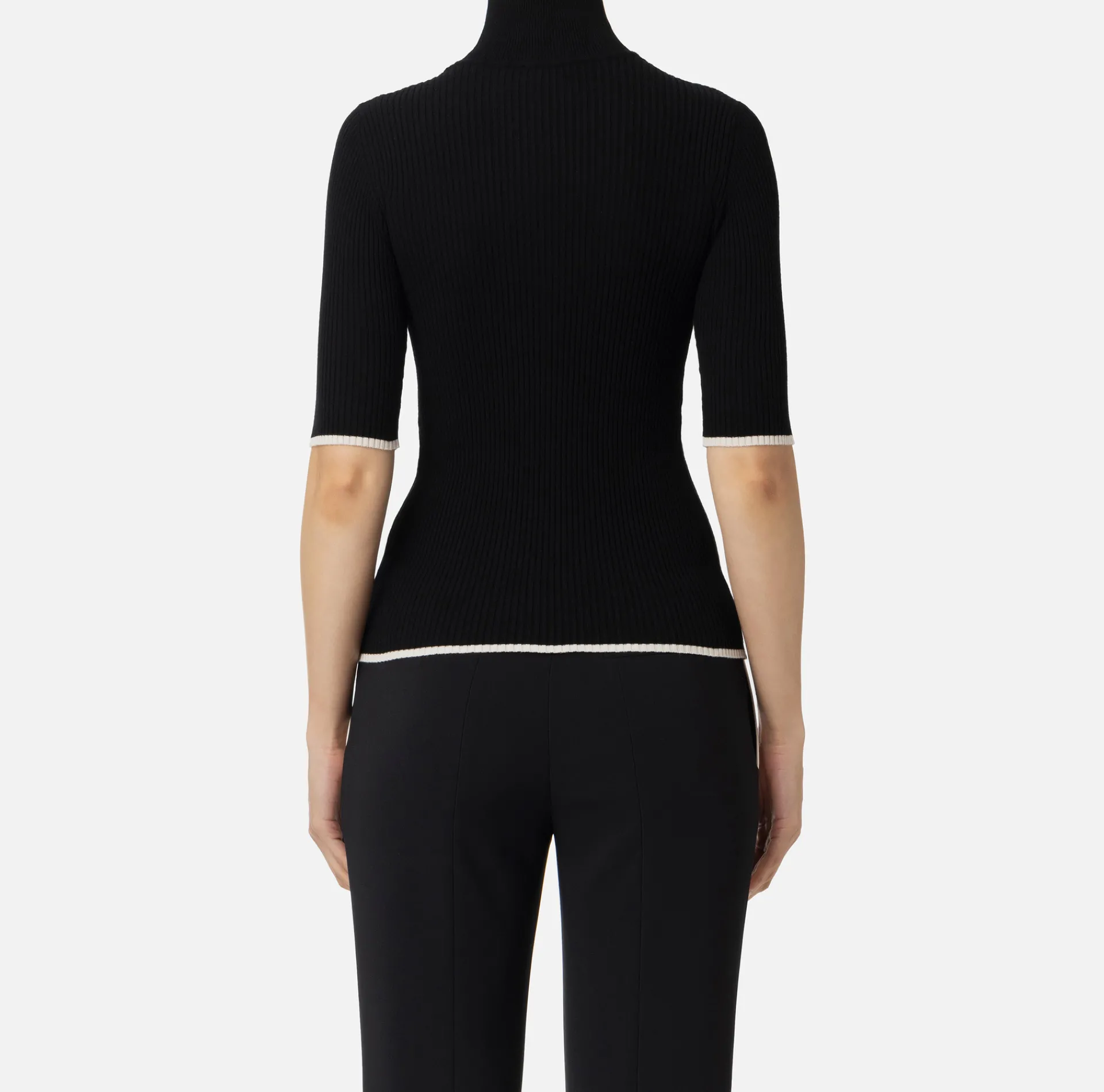 Elisabetta Franchi Knitwear And Sweatshirts|Turtleneck top in viscose fabric with college-style logo Black/Butter