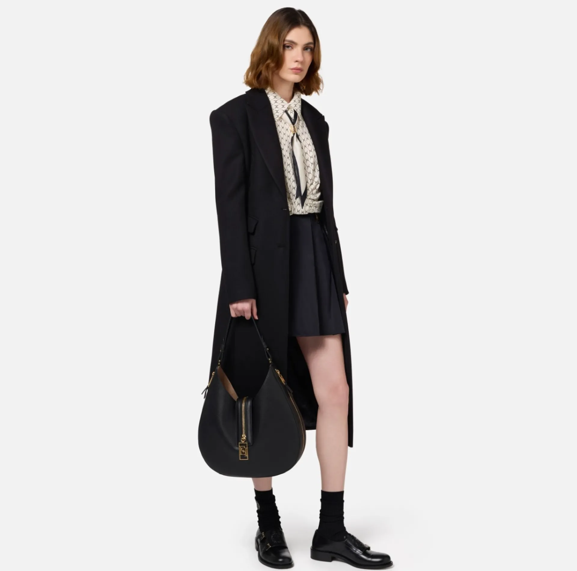 Elisabetta Franchi Coats And Jackets|Tuxedo-style coat in crêpe fabric Black