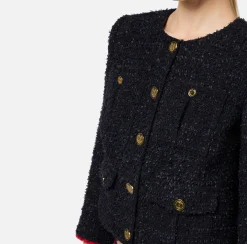 Elisabetta Franchi Jackets And Trench Coats|Tweed cropped jacket with pockets Black/RedPassion
