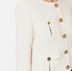 Elisabetta Franchi Jackets And Trench Coats|Tweed cropped jacket with pockets Butter/Navy
