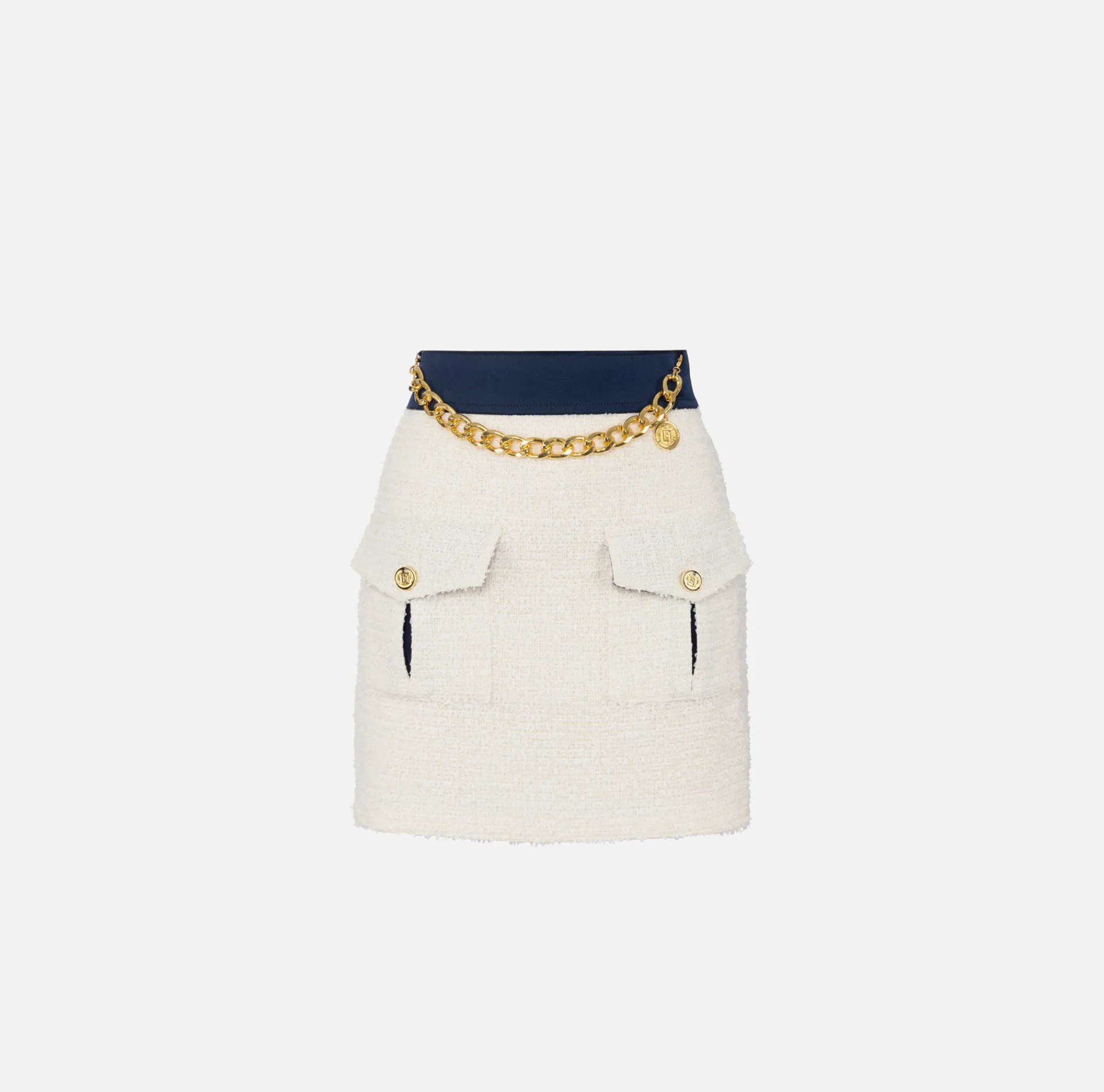 Elisabetta Franchi Skirts|Tweed miniskirt with pockets Butter/Navy