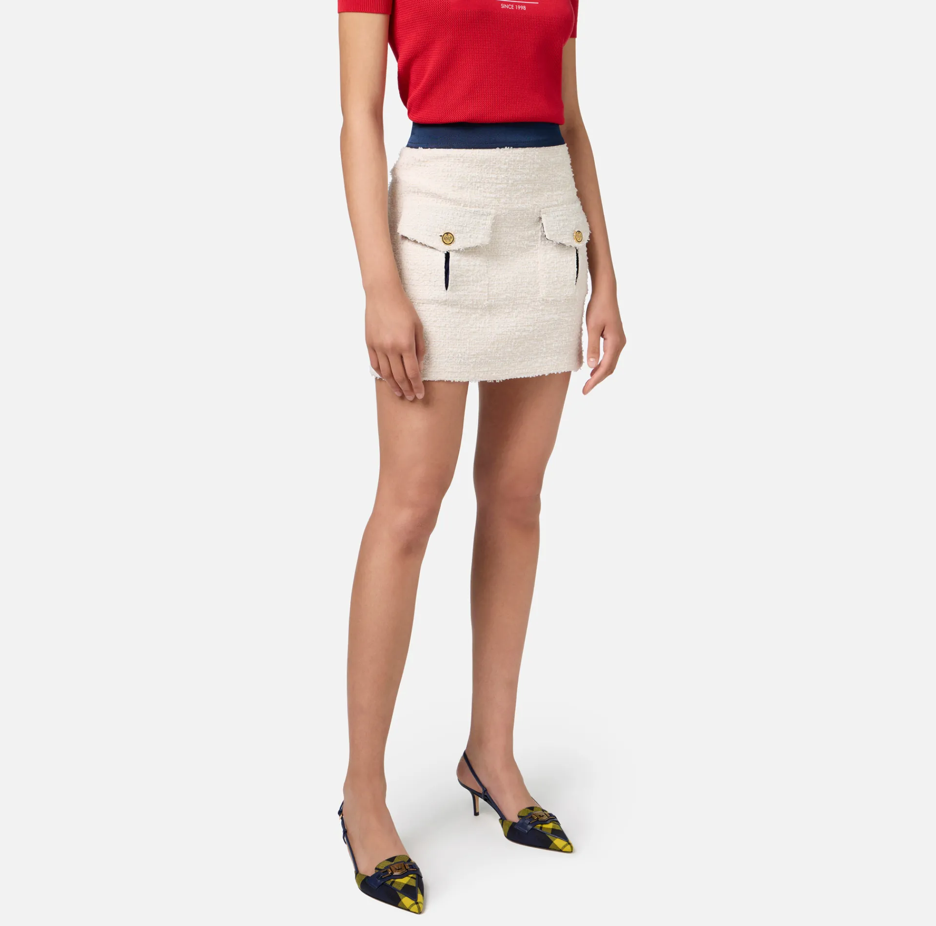 Elisabetta Franchi Skirts|Tweed miniskirt with pockets Butter/Navy