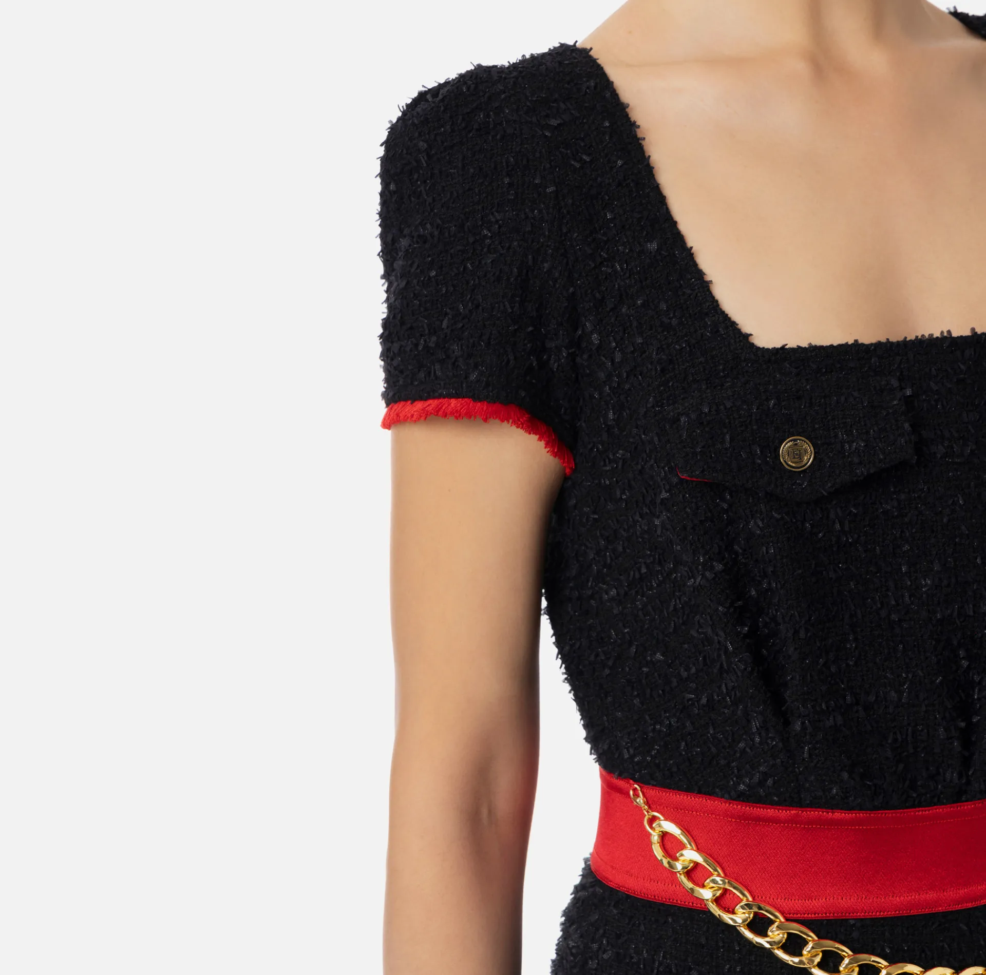 Elisabetta Franchi Jumpsuits|Tweed romper suit with pockets Black/RedPassion