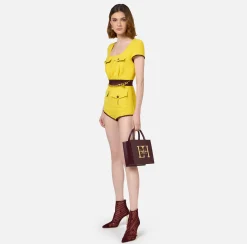 Elisabetta Franchi Jumpsuits|Tweed romper suit with pockets Mimosa/RougeNoir
